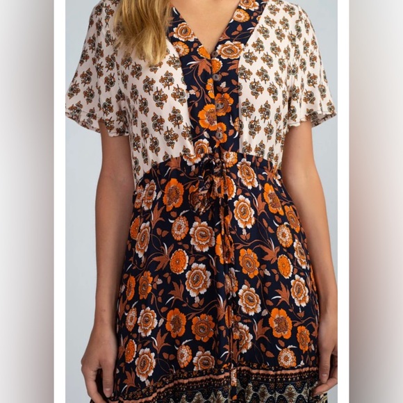 Bohme Brown and Orange Floral Midi Size M - Picture 3 of 8